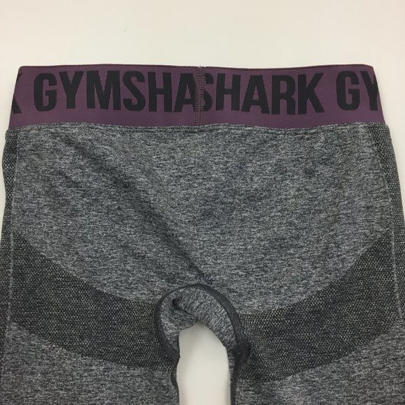 GYMSHARK Heather Gray Purple Logo Waistband Butt Pull On Active Leggings Pants - Picture 6 of 9